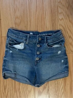 GAP High Waist Distressed Denim Shorts in Blue